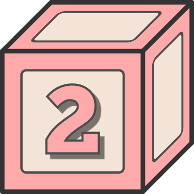 Diagram of a children's building block with the number 2 on it'