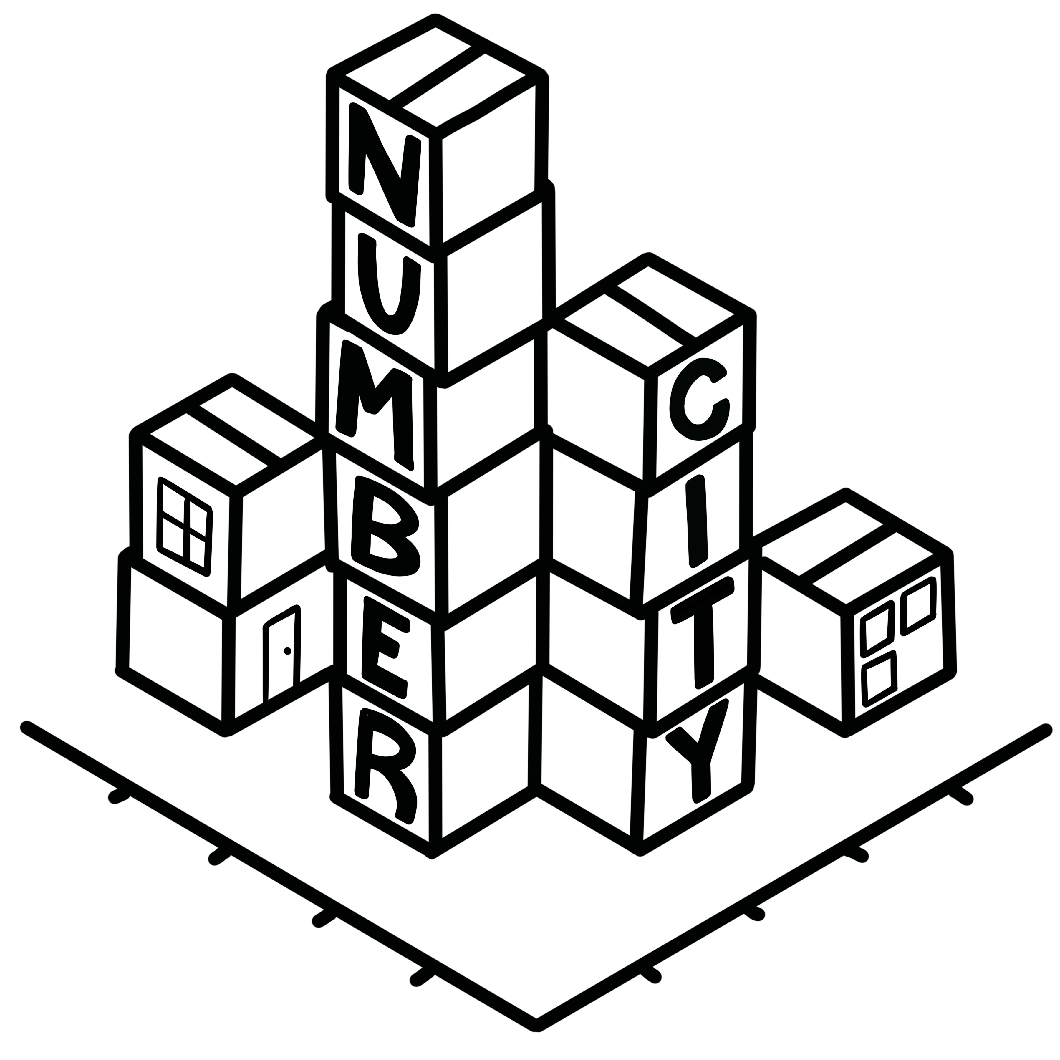 Number City logo, made from stacked boxes between a pair of axes on the floor